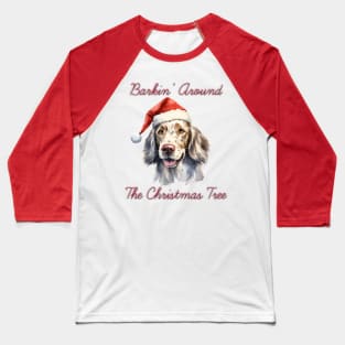 Christmas English Setter Dog in Santa Hat Baseball T-Shirt